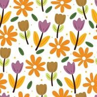 nahtlos Muster Karikatur Blume und Blätter. botanisch Hintergrund zum Textil, Geschenk wickeln Papier vektor