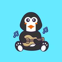 süßer Pinguin, der Gitarre spielt. Tierkarikaturkonzept isoliert. kann für T-Shirt, Grußkarte, Einladungskarte oder Maskottchen verwendet werden. flacher Cartoon-Stil vektor
