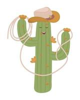 kaktus cowboy med stetson hatt och lasso rep, söt Färg vektor illustration tillverkad i boho stil