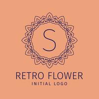 brev s retro blomma första vektor logotyp design