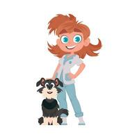 glücklich Frau Tier Arzt und bezaubernd Hund Vektor Illustration