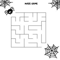 Halloween-Labyrinth-Spiel. Spinne und sein Netz. Arbeitsblatt für Kinder. Labyrinth für Kinder. vektor