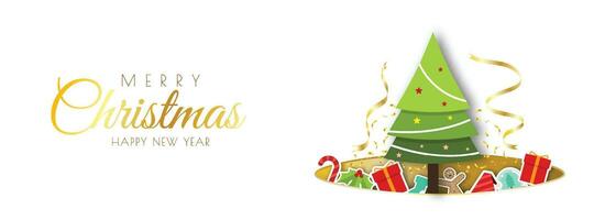fröhlich Weihnachten horizontal Banner dekorativ Design mit Weihnachten Papier Schnitt Geschenk einstellen vektor