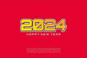 glücklich Neu Jahr 2024. festlich realistisch Dekoration. feiern 2024 Party auf ein rot Hintergrund vektor