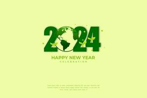 glücklich Neu Jahr 2024. festlich realistisch Dekoration mit gehen Grün Hintergrund und Erde, zum feiern 2024 Party und Poster vektor