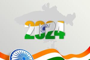 glücklich Neu Jahr 2024. festlich realistisch Dekoration. feiern 2024 Party auf Indien Land Flagge und Karten. vektor