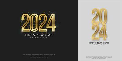 Lycklig ny år 2024. gyllene 3d tal med guld konfetti och vit stil på elegant bakgrund vektor
