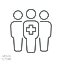 medizinisch Gruppe Arzt Sicherheit Linie Symbol. Fachmann medizinisch Team. Ärzte, Krankenschwestern, Sanitäter Therapeut, der Chirurg. Krankenhaus Mitarbeiter. editierbar Schlaganfall Vektor Illustration. Design auf Weiß Hintergrund eps 10