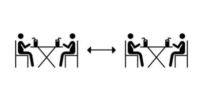 två grupp människor dricka kaffe i Kafé ikon. ny vanligt äta middag i begrepp med säker tabell. ha kvar social avstånds som förebyggande spridning av covid19. fast, glyf stil. vektor illustration design eps 10