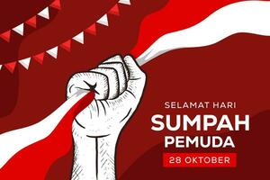 Hand gezeichnet Vektor sumpa Pemuda 28 Oktober Hintergrund Illustration. Übersetzung glücklich indonesisch jung Versprechen