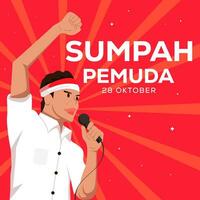 Vektor sumpa Pemuda 28 Oktober Illustration mit jung Person geben Rede. Übersetzung glücklich indonesisch jung Versprechen