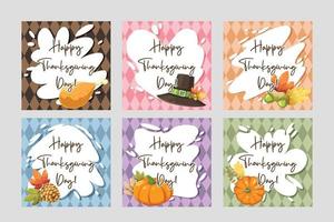 Happy Thanksgiving Day Card mit Hühnerbein, Walnüssen, Kürbis, Hut und Ahornblatt map vektor
