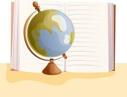 Vektor Illustration von Welt Globus und öffnen Text Buch. International Bildung Konzept
