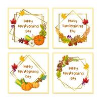 Happy Thanksgiving Day Card mit Kürbis, Apfel, Mais und Ahornblättern map vektor