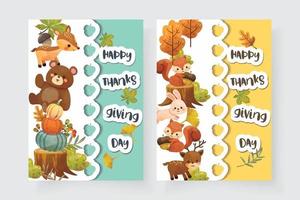 Happy Thanksgiving Day Card mit Eichhörnchen, Bären, Kaninchen und Hirschen. vektor