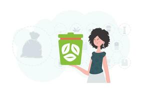 das Konzept von Ökologie und Recycling. ein Frau hält ein Müll können im ihr Hände. modisch Charakter Stil. vetcor. vektor