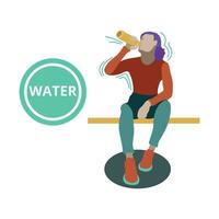 das Mädchen Getränke Wasser zum Ausbildung. Erholung Vektor Illustration