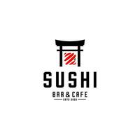 sushi logotyp design och traditionell byggnad vektor