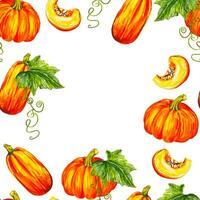 Aquarell Illustration Herbst Orange dekorativ Rahmen mit Blätter und Kürbisse zum Textil, Servietten, andere Dekorationen vektor