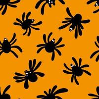 sömlös spindel silhuett mönster på orange bakgrund. halloween mönster. design för halloween. vektor illustration.
