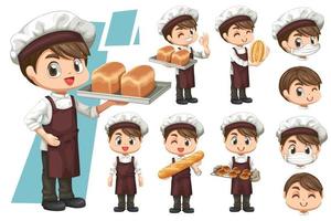 Bündelsatz Bäckermann mit Brot im Cartoon-Vektor vektor