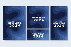 glücklich Neu Jahr Flyer und Sozial Medien bündeln einstellen mit abstrakt Hintergrund geometrisch vektor