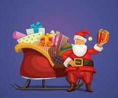 Santa mit Geschenk und Schlitten vektor