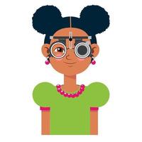 Sehtest bei Kindern in der Augenklinik. Optiker, der das Sehvermögen von Kindern mit medizinischen Geräten der Brille überprüft. Brillenglas Auswahl. mädchen flache zeichentrickfigur illustration vektor
