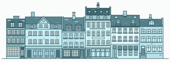 amsterdam byggnader skyline. linjär stadsbild med olika radhus. översiktsillustration med gamla holländska byggnader. vektor