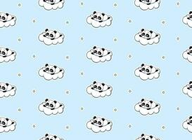 Schlafen Panda auf ein Weiß Wolke Vektor nahtlos Muster. süß Baby drucken auf ein Blau Hintergrund.