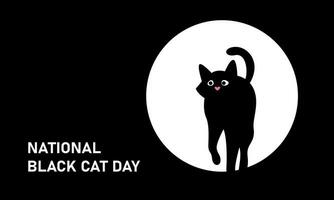 National schwarz Katze Tag. schwarz Katze gegen das Hintergrund von ein Laterne oder das Mond. Vektor Banner auf schwarz Hintergrund