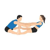 jung Paar tun Partner nach vorne falten oder Ardha Uttanasana Yoga Übung. vektor