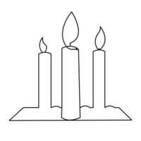 einer kontinuierlich Linie Zeichnung von Kerze beleuchtet und Verbrennung Feuer und schmelzen Kerze Licht im das dunkel schwarz Gliederung Vektor Illustration Design