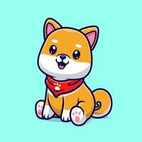 süß Shiba inu Hund Sitzung mit Schal Karikatur Vektor Symbol Illustration. Tier Natur Symbol Konzept isoliert Prämie Vektor. eben Karikatur Stil