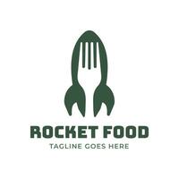 Raum Rakete mit Gabel zum schnell Essen Lieferung Bedienung Logo Design Gabel Symbol Vektor Illustration Gabel