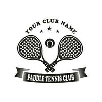 Jahrgang Paddel Tennis Verein Logo, Paddel Schläger Logo und Ball Logo Symbol Vektor