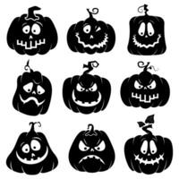 Halloween Kürbis Gesicht Ausdruck Silhouette Sammlung. vektor