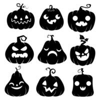 Halloween Kürbis Gesicht Ausdruck Silhouette Sammlung. vektor