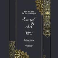 lyxig guld mandala utsmyckad bakgrund för bröllopsinbjudan, bokomslag med mandala element stil fri vektor fri vektor