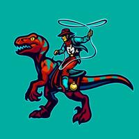 cowboy innehav de lasso rep ridning raptor maskot illustration vektor
