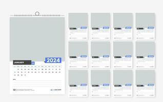 2024 Mauer Kalender Design Vorlage, modern drucken bereit Kalender Layout Vorlage vektor