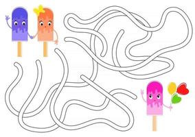 Farbe abstraktes Labyrinth. Helfen Sie dem süßen Eis, das Eis mit Luftballons zu erreichen. Arbeitsblätter für Kinder. Aktivitätsseite. Spielpuzzle für Kinder. Cartoon-Stil. Labyrinth Rätsel. Vektor-Illustration. vektor