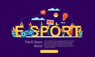 E-Sport großer Brief mit kleinen Leuten Vektor flache Illustration Design Banner