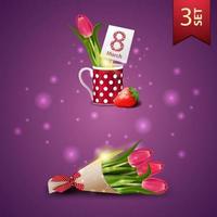 Satz von Frauentag-Ikonen, Tulpe in einer Tasse und Strauß Tulpen vektor