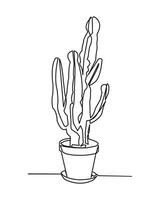 Haus Kaktus im Topf. kontinuierlich einer Linie Zeichnung. Vektor Illustration