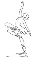 ett kontinuerlig linje teckning av balett dansare. illustration visar en ballerina i rörelse. konst. balett. redigerbar stroke. klotter översikt vektor illustration
