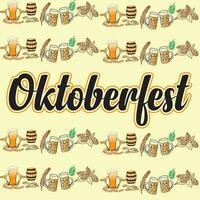 Oktoberfest Hintergrund. glücklich Oktoberfest Bier Festival Feier. Oktoberfest Hintergrund mit Bier Symbole, Zeichen. Bier Becher, Flasche, Glas. Oktoberfest Party, Poster, Banner, Vorlage. vektor