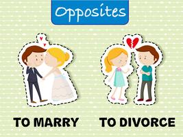 Gegensätzliche Wörter für Heiraten und Scheidung vektor