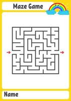 abstraktes quadratisches Labyrinth. Arbeitsblätter für Kinder. Aktivitätsseite. Spielpuzzle für Kinder. süßer Cartoon-Regenbogen. Labyrinth Rätsel. Vektor-Illustration. vektor