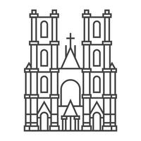 katedral byggnad översikt ikon. tecken på linjär stil. kristen kyrka. vektor